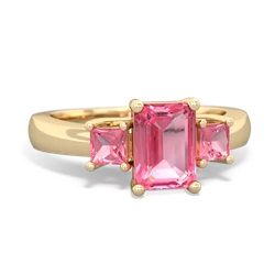 Ruby Three Stone Emerald-Cut Trellis 14K Yellow Gold ring R4021