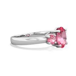 Lab Pink Sapphire Three Stone Oval Trellis 14K White Gold ring R4024