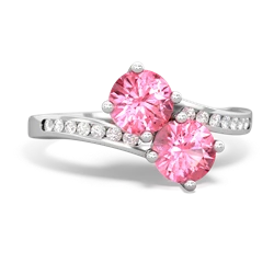 Lab Pink Sapphire Channel Set Two Stone 14K White Gold ring R5303