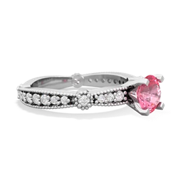 Lab Pink Sapphire Sparkling Tiara 6Mm Round 14K White Gold ring R26296RD