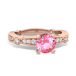 Lab Pink Sapphire Sparkling Tiara 6Mm Round 14K Rose Gold ring R26296RD