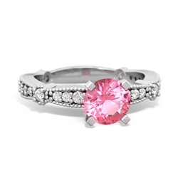 Lab Pink Sapphire Sparkling Tiara 6Mm Round 14K White Gold ring R26296RD