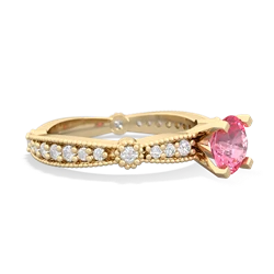 Lab Pink Sapphire Sparkling Tiara 6Mm Round 14K Yellow Gold ring R26296RD