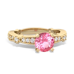 Lab Pink Sapphire Sparkling Tiara 6Mm Round 14K Yellow Gold ring R26296RD