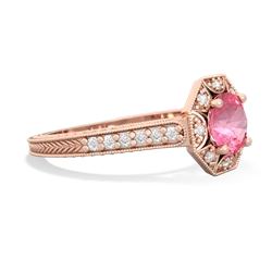 Lab Pink Sapphire Art-Deco Starburst 14K Rose Gold ring R5520