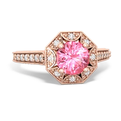 Lab Pink Sapphire Art-Deco Starburst 14K Rose Gold ring R5520