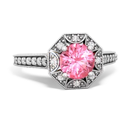 Lab Pink Sapphire Art-Deco Starburst 14K White Gold ring R5520