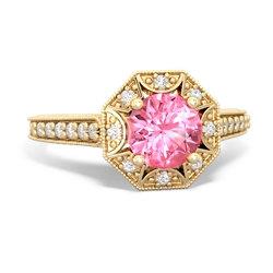 Lab Pink Sapphire Art-Deco Starburst 14K Yellow Gold ring R5520