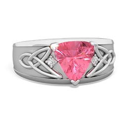Thumbnail for Lab Pink Sapphire Celtic Trinity Knot Men's 14K White Gold ring R0440 - front view