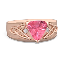 Lab Pink Sapphire Celtic Trinity Knot Men's 14K Rose Gold ring R0440