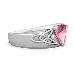 Lab Pink Sapphire Celtic Trinity Knot Men's 14K White Gold ring R0440