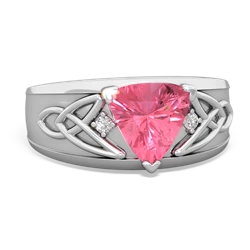 Lab Pink Sapphire Celtic Trinity Knot Men's 14K White Gold ring R0440