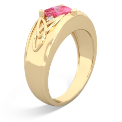 Lab Pink Sapphire Celtic Trinity Knot Men's 14K Yellow Gold ring R0440