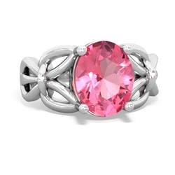 Lab Pink Sapphire Celtic Knot Cocktail 14K White Gold ring R2377