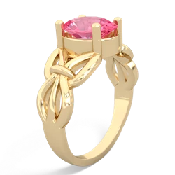 Lab Pink Sapphire Celtic Knot Cocktail 14K Yellow Gold ring R2377