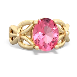 Lab Pink Sapphire Celtic Knot Cocktail 14K Yellow Gold ring R2377