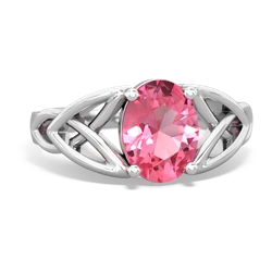 Lab Pink Sapphire Celtic Trinity Knot 14K White Gold ring R2389