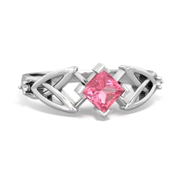 Lab Pink Sapphire Celtic Knot Princess 14K White Gold ring R3349