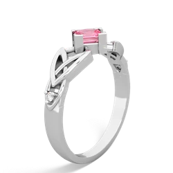 Lab Pink Sapphire Celtic Knot Princess 14K White Gold ring R3349