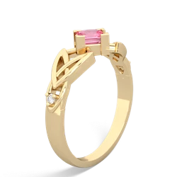 Lab Pink Sapphire Celtic Knot Princess 14K Yellow Gold ring R3349