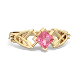 Lab Pink Sapphire Celtic Knot Princess 14K Yellow Gold ring R3349