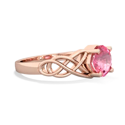 Lab Pink Sapphire Checkerboard Cushion Celtic Knot 14K Rose Gold ring R5000