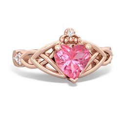 Lab Pink Sapphire Claddagh Celtic Knot Diamond 14K Rose Gold ring R5001