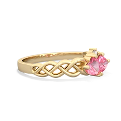 Lab Pink Sapphire Heart To Heart Braid 14K Yellow Gold ring R5870