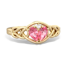 Lab Pink Sapphire Celtic Love Knot 14K Yellow Gold ring R5420