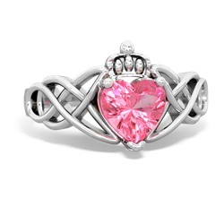 Lab Pink Sapphire Claddagh Celtic Knot 14K White Gold ring R2367