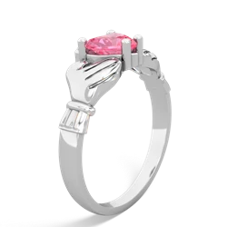 Lab Pink Sapphire Claddagh Diamond Crown 14K White Gold ring R2372