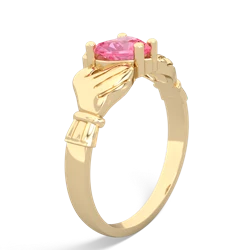 Lab Pink Sapphire Claddagh Diamond Crown 14K Yellow Gold ring R2372