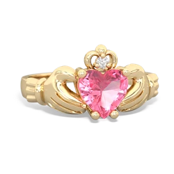 Lab Pink Sapphire Claddagh Diamond Crown 14K Yellow Gold ring R2372