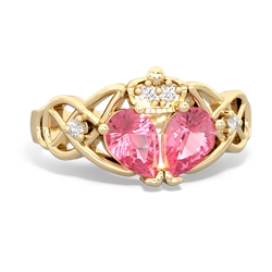 Lab Pink Sapphire 'One Heart' Celtic Knot Claddagh 14K Yellow Gold ring R5322