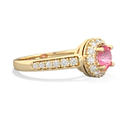 Lab Pink Sapphire Diamond Halo 14K Yellow Gold ring R5370