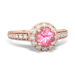 Lab Pink Sapphire Diamond Halo 14K Rose Gold ring R5370