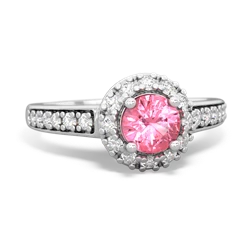 Lab Pink Sapphire Diamond Halo 14K White Gold ring R5370