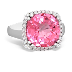 Lab Pink Sapphire Halo Cocktail 14K White Gold ring R2544