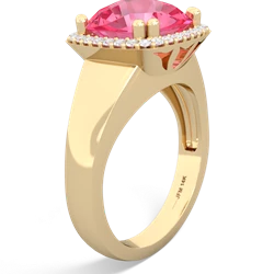 Lab Pink Sapphire Halo Cocktail 14K Yellow Gold ring R2544