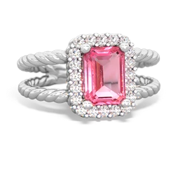 Lab Pink Sapphire Rope Split Band 14K White Gold ring R2628