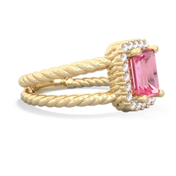 Lab Pink Sapphire Rope Split Band 14K Yellow Gold ring R2628