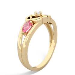 Lab Pink Sapphire Hearts Intertwined 14K Yellow Gold ring R5880