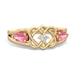 Lab Pink Sapphire Hearts Intertwined 14K Yellow Gold ring R5880