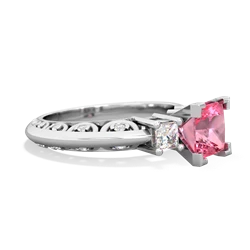 Lab Pink Sapphire Art Deco Diamond Engagement 6Mm Princess 14K White Gold ring R2001