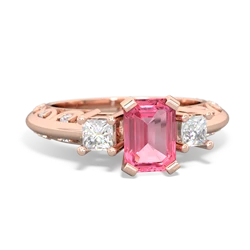 Lab Pink Sapphire Art Deco Diamond 7X5 Emerald-Cut Engagement 14K Rose Gold ring R20017EM