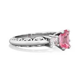 Lab Pink Sapphire Art Deco Diamond 7X5 Emerald-Cut Engagement 14K White Gold ring R20017EM