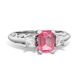 Lab Pink Sapphire Art Deco Diamond 7X5 Emerald-Cut Engagement 14K White Gold ring R20017EM