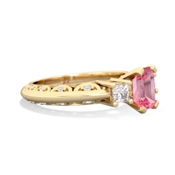 Lab Pink Sapphire Art Deco Diamond 7X5 Emerald-Cut Engagement 14K Yellow Gold ring R20017EM