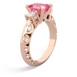 Lab Pink Sapphire Art Deco Diamond 8X6 Emerald-Cut Engagement 14K Rose Gold ring R20018EM