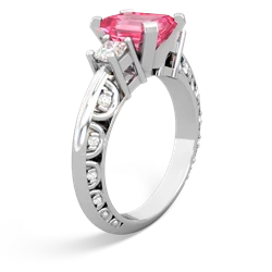 Lab Pink Sapphire Art Deco Diamond 8X6 Emerald-Cut Engagement 14K White Gold ring R20018EM